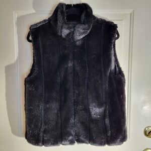 Faux Black Mink Fur Reversible Vest Size M Zipper Pockets No Tag Winter Layer